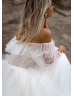 Off Shoulder Ivory Polka Dots Tulle Sweet Wedding Dress